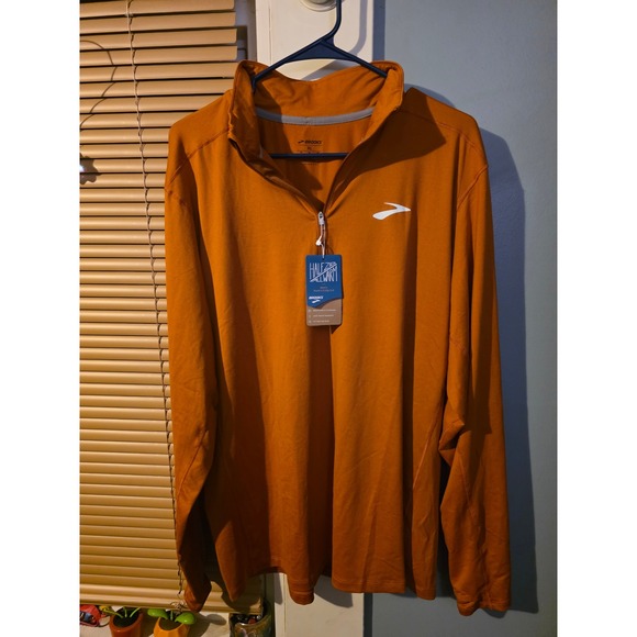 Brooks Half Zip Allwarm Running Pullover Men's XL Orange Breathable Warmth - Picture 2 of 2
